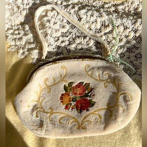 VINTAGE FRENCH FLORAL EMBROIDERED BEADED HANDBAG